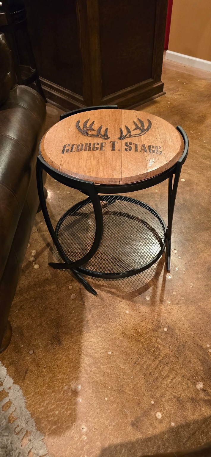 Engraved wood stool