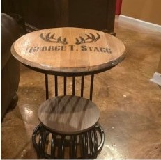 Barrel table with lower shelf